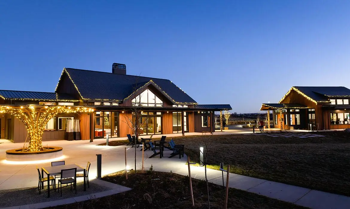 The Community House at Solstice in Littleton at dusk