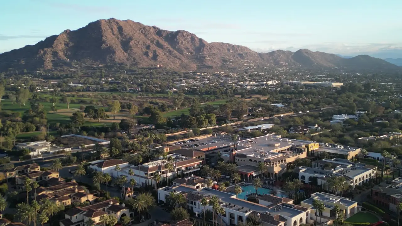 Camelback Mountain above Arcadia and Paradise Valley at golden hour